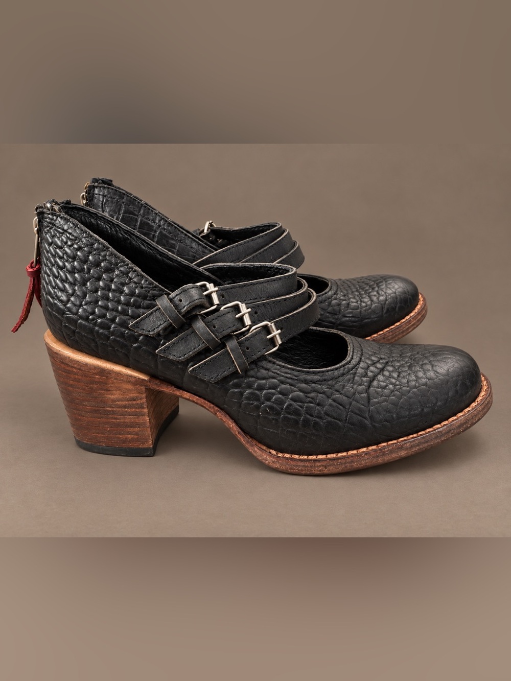 Freebird by Steven Ramsay Mary Jane Heels Black Croc Leather Size 8 BNWOT